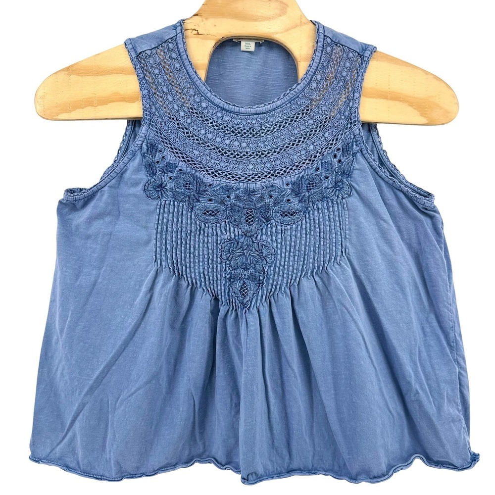 Sundance Blue Cotton Crochet Lace Embroidered Pintuck Sleeveless Tank Top XXL